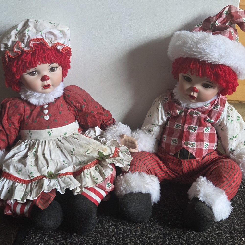 Charming Red and White Holiday Dolls Set